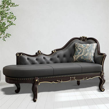 Black faux leather chaise lounge hot sale